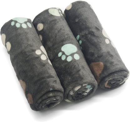 1 Pack 3 Puppy Blankets Super Soft Warm Sleep Mat Grey PAW Print Blanket Fleece Pet Blanket Dog Blankets for Small Dogs Puppy Dogs Fluffy Cats Medium(29"x20")