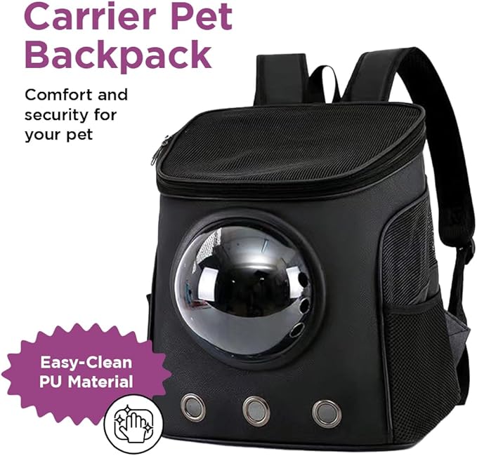 Eco-Friendly PU Leather Cat Travel Bag - Premium Pet Backpack Carrier for Small and Medium Cats and Dogs, Airline Approved Dog Carrier Up to 18 lbs, Cat Backpack Bubble, Pet Travel Bag For Safe Travel