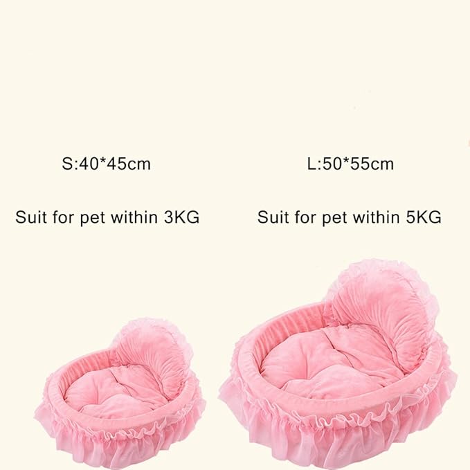 WYSBAOSHU Cute Princess Pet Bed Bow-TIE Lace Cat Sofa Soft Plush Small Dog Cushion Bed Kitten Puppy Round Beds (L, Pink)