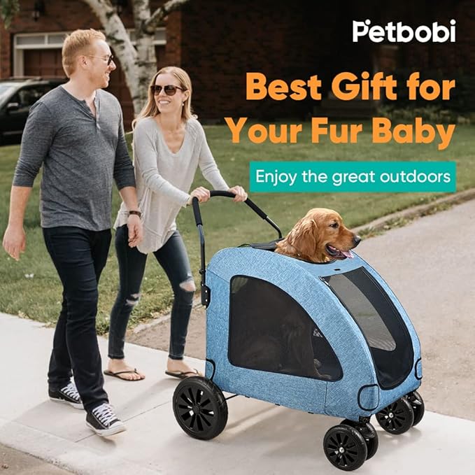 Petbobi Dog Stroller for Large Dogs 4 Rubber 2 Medium 120lbs, Blue