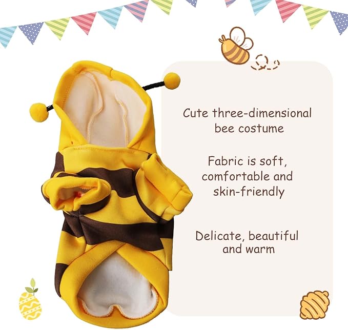 Pet Dog Bee Costume Dog Clothes for Small Dogs Cute Funny Bee Hoodies Pet Easter Halloween Party Supplies for Small Dogs Cats