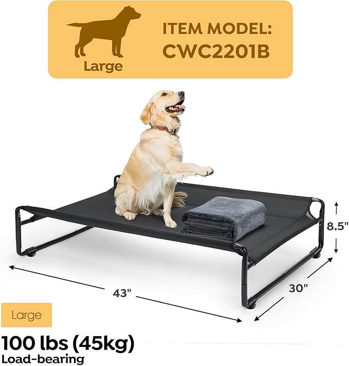 Veehoo Large Elevated Dog Bed with Flannel Dog Blanket CWC2201B