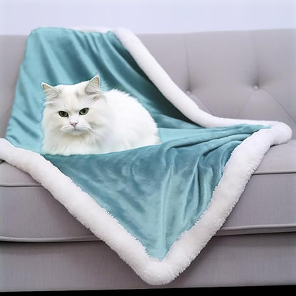 Pet Blanket for Cats & Small Dogs, Double-Side Sherpa Blanket for Pets, Cozy Small Blanket Couch Cover for Dogs (Blue, M 30x40”)