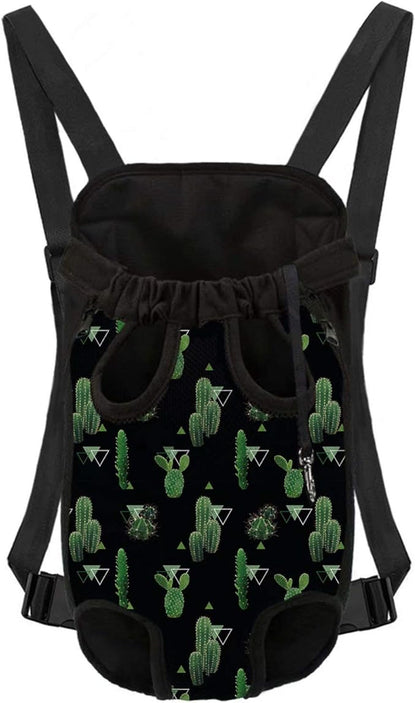 Cactus and Triangle Image Printed M Size Pet Carrier Bag, Dog Cat Pouch Legs Out Holder Travel Bag for Women Men, Two Zipper Closure Easy in and Out