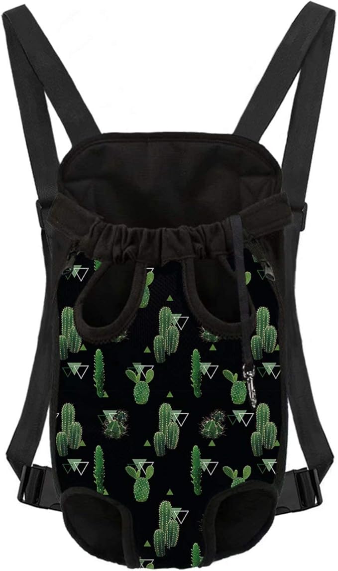 Cactus and Triangle Image Printed S Size Pet Carrier Bag, Dog Cat Pouch Legs Out Holder Travel Bag for Women Men, Two Zipper Closure Easy in and Out