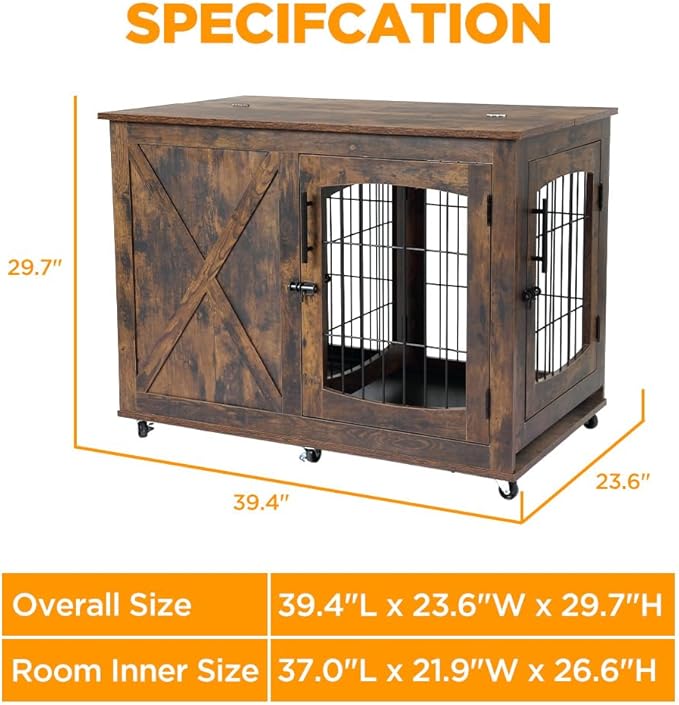 Dog Crate Furniture Side End Table with Flip Top and Movable Divider