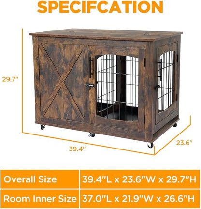 Dog Crate Furniture Side End Table with Flip Top and Movable Divider