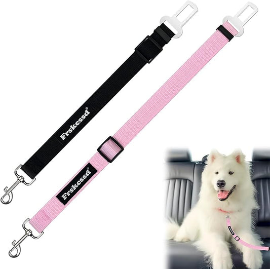 2 PCS Dog Seat Belt for Car Frskcssd Adjustable Dog Car Harness Heavy Duty Nylon Dog Safety Seat Belt Durable Pet Seat Belts for Small & Large Dogs Supports All Cars Quick & Easy Installation (Pink)