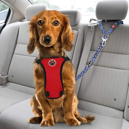 Lukovee Dog Car Seat Belt, 2 Pack Headrest Restraint Seatbelt, Adjustable Pet Safety Leads with Reflective Elastic Bungee for Dog Harness Collar Travel Daily Use (Blue Paw,Headrest+Clip)