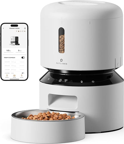 PETLIBRO Automatic Cat Feeder, 5G WiFi Automatic Pet Feeder with Freshness Preservation, 3L Timed Cat Feeders for Dry Food, Up to 48 Portions 10 Meals Per Day, Granary Pet Feeder for Cat/Dog, White