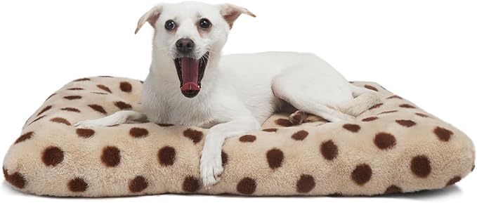 24x18 Dog Bed for Crate Beige with Coffee Spots, Comfortable Dog Crate Mat 24 Inch, Anti-Slip, Washable Small Dog Bed for Crate