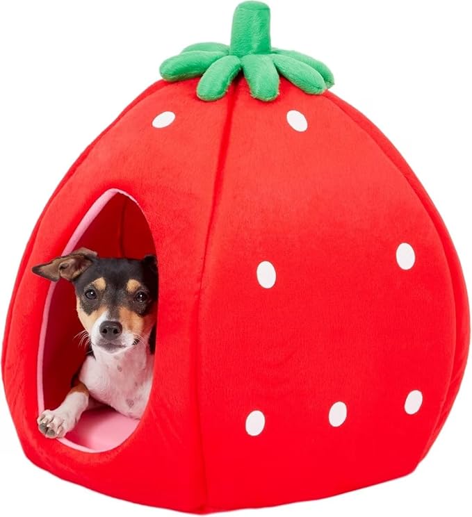 YML Strawberry Pet Bed House for Cats, Dogs, Kittens, Puppies, Rabbits, Medium, Red