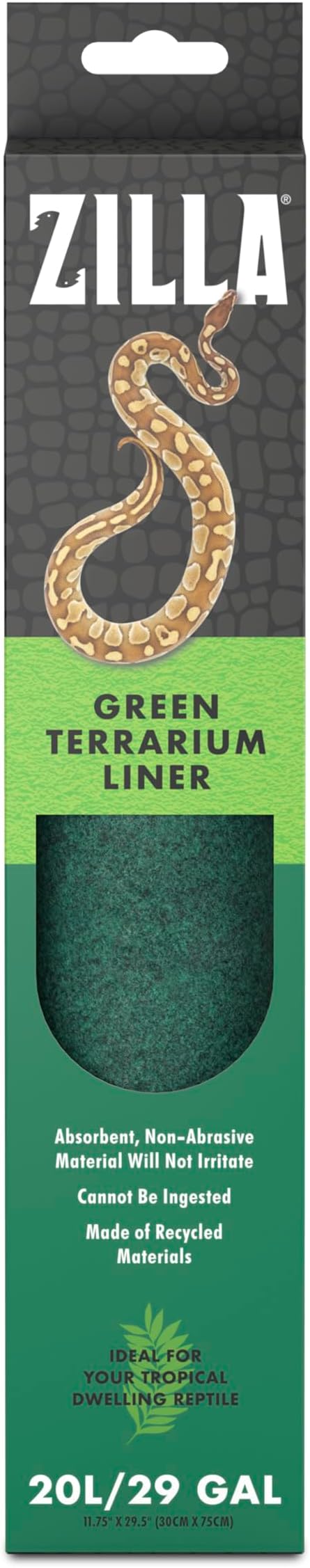 Zilla Reptile Terrarium Bedding Substrate Floor Liner, Green, 20L/29G, 11.75" x 29.5"