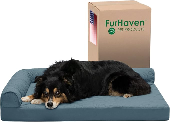 Furhaven Cooling Gel Dog Bed for Large/Medium Dogs w/ Removable Bolsters & Washable Cover 55 lbs