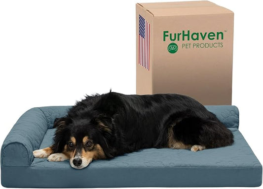 Furhaven Cooling Gel Dog Bed for Large/Medium Dogs w/ Removable Bolsters & Washable Cover 55 lbs