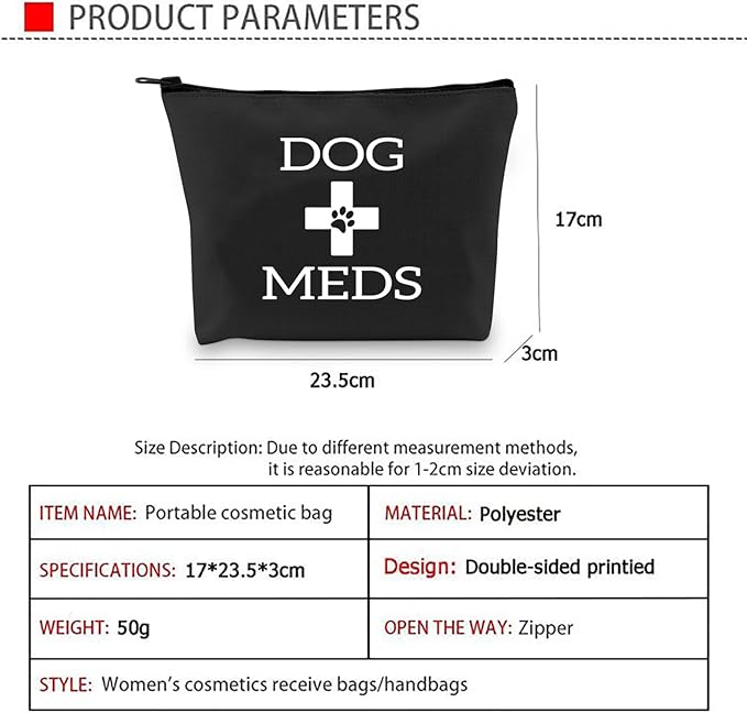 G2TUP Dog Medicine Bag Dog Meds Vet Tech Gifts Dog Essentials Storage for Travel Camping Car Emergency (Dog Meds black)