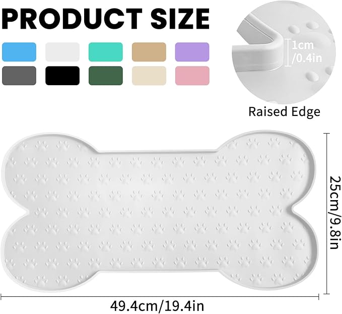 Dog Food Mat Anti-Slip Silicone Dog Bowl Mat Thicker Pet Placemat Waterproof Cat Feeder Pad with Raised Edge Puppy Kitten Feeding Mats Suitable Small Medium-Sized Dogs Cats Eating Tray