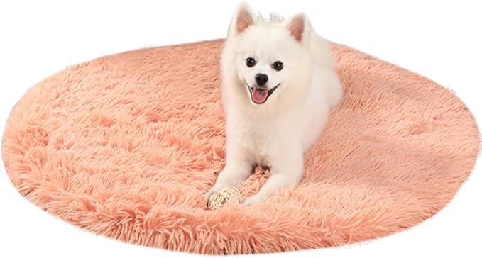 31 Inch Plush Dog Bed Mat Warm Fluffy Round Puppy Crate Pad with Anti-Slip Waterproof Bottom Soft Comfy Pet Kennel Mat for Small and Medium Dogs Sleeping(Orange)