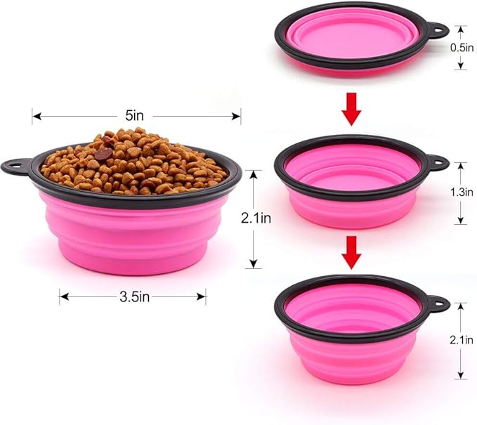 SLSON Collapsible Dog Bowls, 2 Pack, Portable Pet Feeding Watering Dish for Traveling with Carabiners (Small, Orange+Pink)