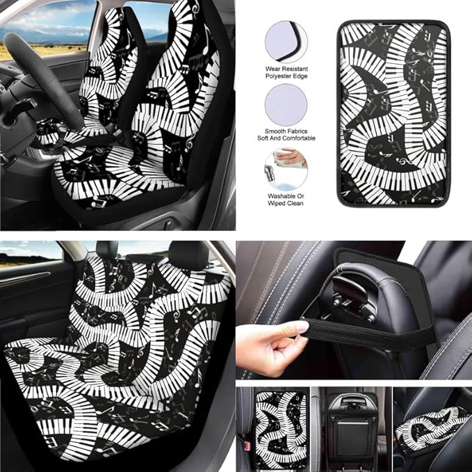 Musical Notes Pianos Headrest Cover Seat Cover Swirl