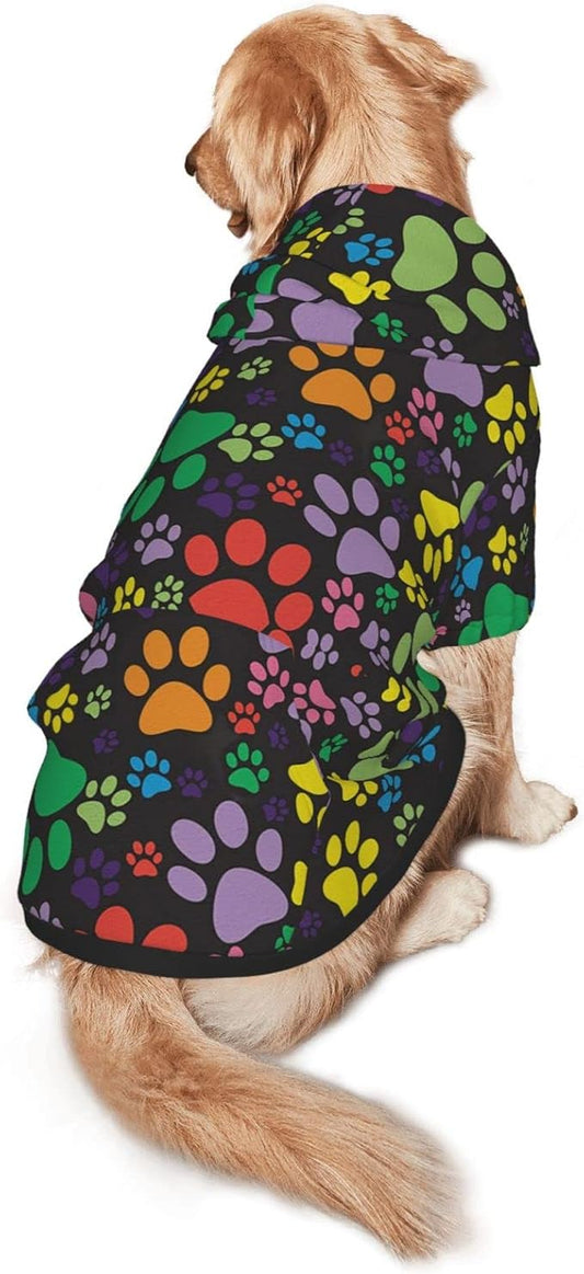 Colorful Dogprint Dog Hoodies，Dog Clothes with Pocket and