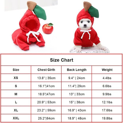 Dog Christmas Halloween Costumes,Dog Hoodies for Small Dogs Cats, Cat Puppy Outfits,Yorkie Chihuahua Pomeranian Clothes (X-Small, Red-Apple)