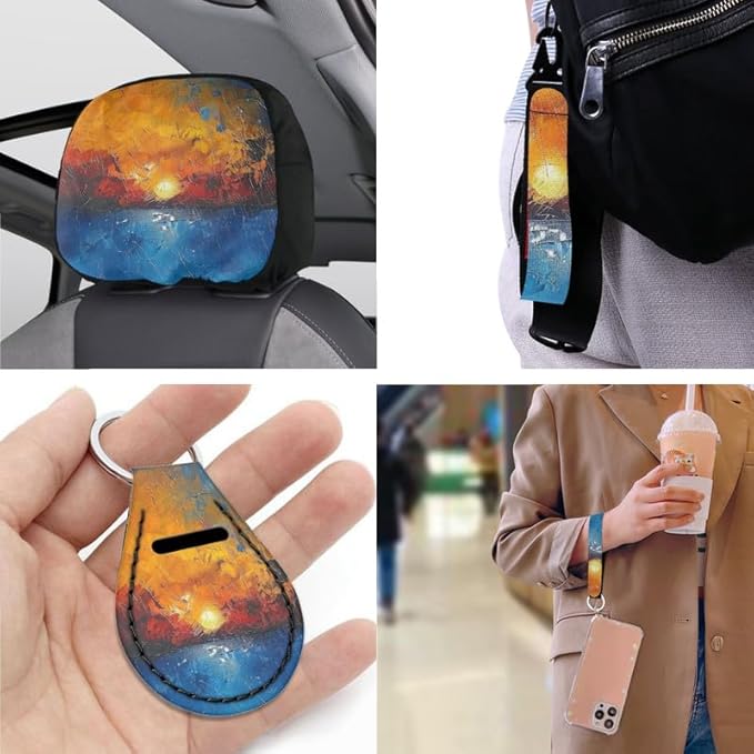 Sunsets Paint Car Seat Covers Set for Women Men Artistic Sunset Seat Belt Strap Cover