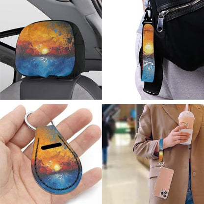 Sunsets Paint Car Seat Covers Set for Women Men Artistic Sunset Seat Belt Strap Cover