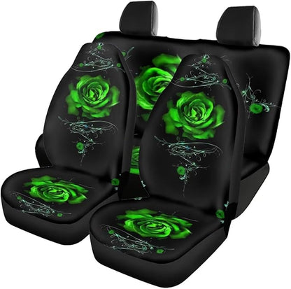 Green Rose Car Seat Cover Set for Women 4pcs Auto
