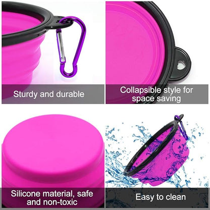 Dog Bowl Pet Collapsible Bowls, 2 Pack Collapsible Dog Water Bowls for Cats Dogs, Portable Pet Feeding Watering Dish for Walking Parking Traveling with 2 Carabiners (Small, Green+Purple)