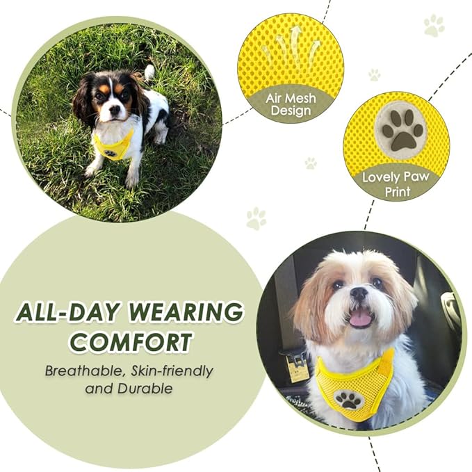 SlowTon Dog Seat Belt Harness for Car, Dog Car Harness Adjustable Mesh Breathable & Dog Seatbelt Safety Tether with Elastic Bungee for Small Medium Large Pets(Yellow, Double Clip, XS)