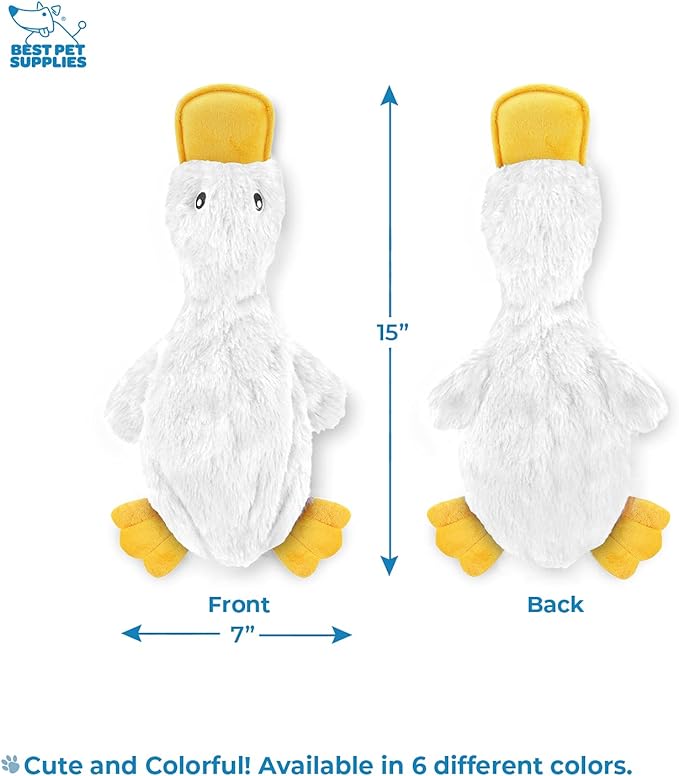 Best Pet Supplies Crinkle Dog Toy for Small, Medium, and Large Breeds, Cute No Stuffing Duck with Soft Squeaker, Fun for Indoor Puppies and Senior Pups, Plush No Mess Chew - White, Yellow & Green