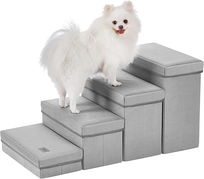 4 Steps Dog Stairs for High Bed & Couch,Dog Steps for Large Medium & Small Dogs with 4 Storage Boxes,Folding Pet Stairs for Car Up to 90 Pound