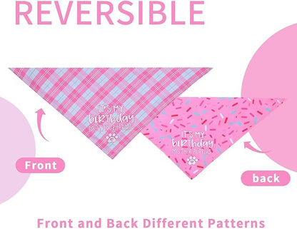 Dog Birthday Bandana Reversible Multi Size Offered for Dog Birthday Girl