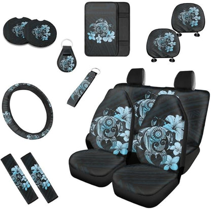 Hibiscus Tribal Sea Turtle Headrest Cover Seat Cover