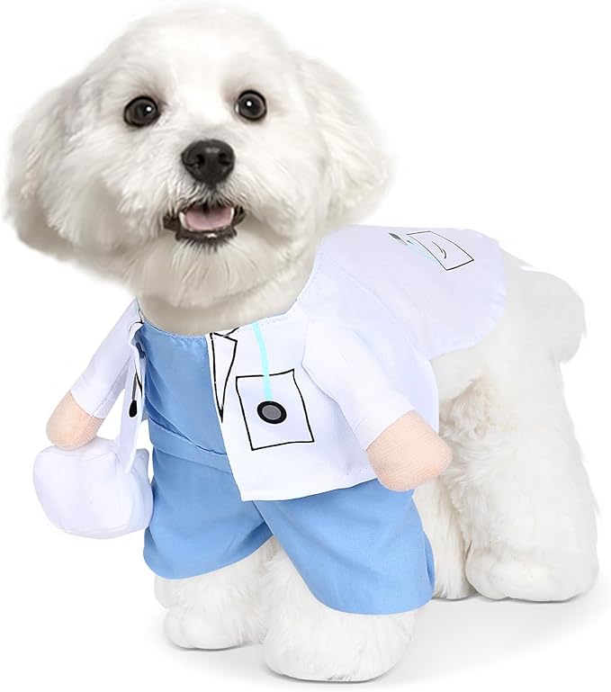 Dog Doctor Costume Outfit Doctor Coat Pet Cat Clothes Halloween Dog Costumes for Small Medium Puppy Kitten Party Cosplay Dress Up (Medium)