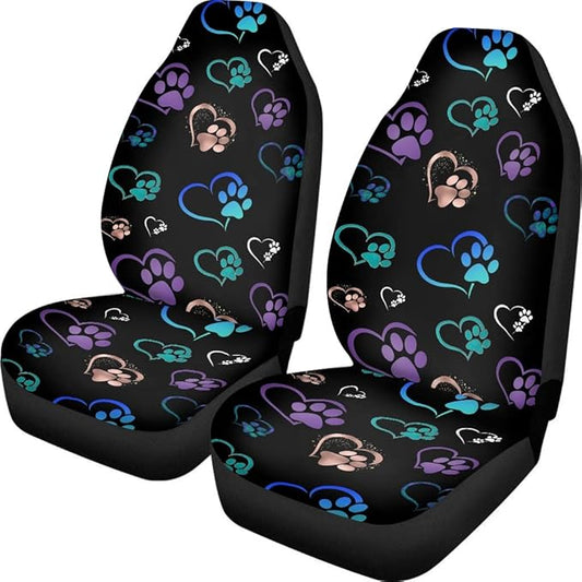 UNICEU Rainbow Colorful Dog Paws Heart Print 2 Pcs Car Seat Covers Front Seat Cushion Covers