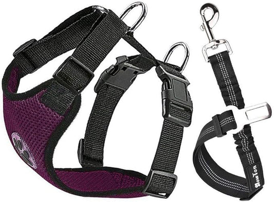 SlowTon Dog Seat Belt Harness for Car, Dog Car Harness Adjustable Mesh Breathable & Dog Seatbelt Safety Tether with Elastic Bungee for Small Medium Large Pets(Burgundy, Single Clip, XXXS)