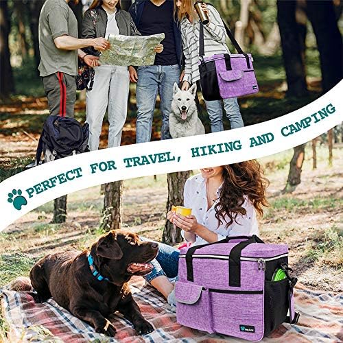 PetAmi Dog Travel Bag, Travel Pet Bag Organizer, Dog Food Travel Bag with Food Container and Bowls, Dog Travel Supplies Gift Accessories for Weekend Camping, Dog Cat Diaper Bag (Purple, Large)