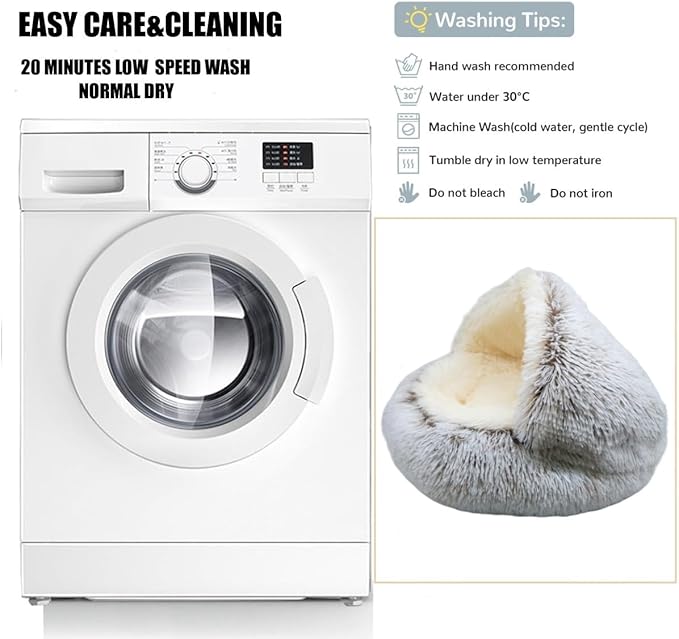 Calming Round Dog Beds &Cat Cave Bed with Hooded Cover 20x20inch)