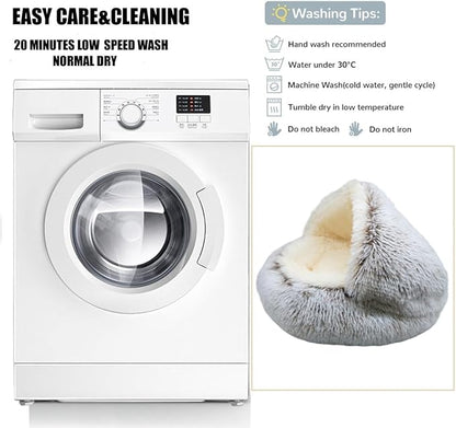 Calming Round Dog Beds &Cat Cave Bed with Hooded Cover 20x20inch)