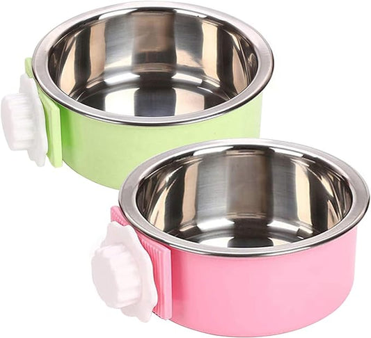 Dog Crate Bowl, Hanging Stainless Steel Removable Pet Crate Water & Food Bowls, Pet Cage Feeder Container Coop Cup for Cat Puppy Birds Rats Guinea Pigs Rabbit Hamster (2PCS)