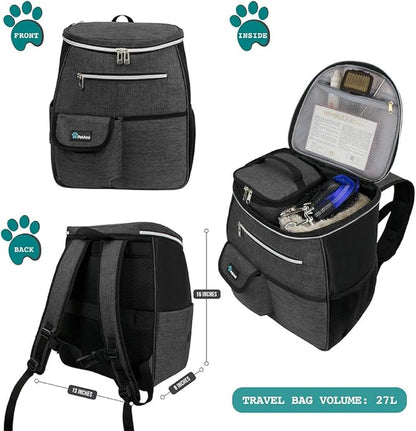 PetAmi Dog Travel Bag Backpack, Airline Approved Dog Bags for Traveling, Puppy Diaper Bag Supplies, Pet Camping Essentials Hiking Accessories Dog Mom Gift, Food Container, Collapsible Bowls, Dark Gray