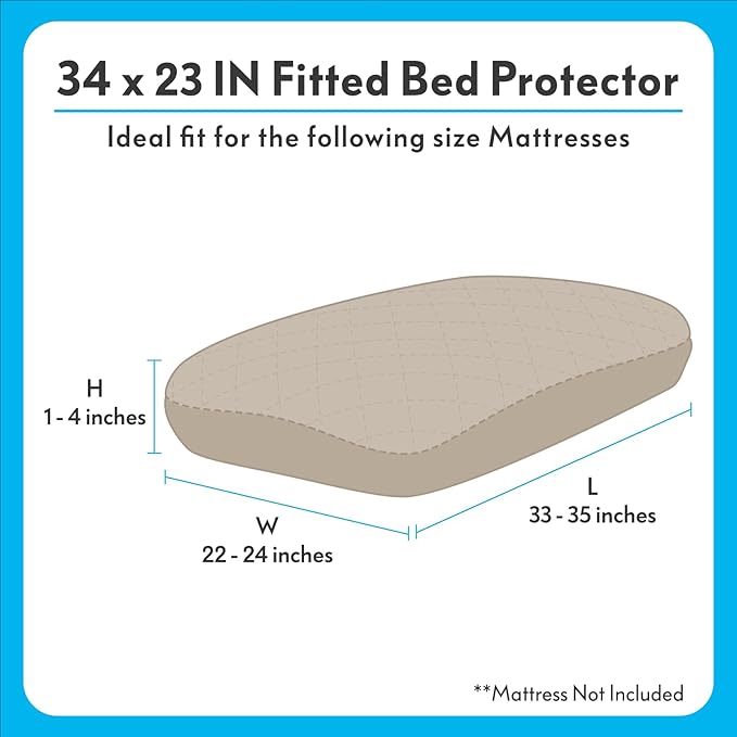 Paw Inspired Waterproof Fitted Cover for Dog Bed | Washable Bed Protector for Dog Mattress | Removable Replacement Cover Ideal for 36-Inch Pet Bed (Beige)