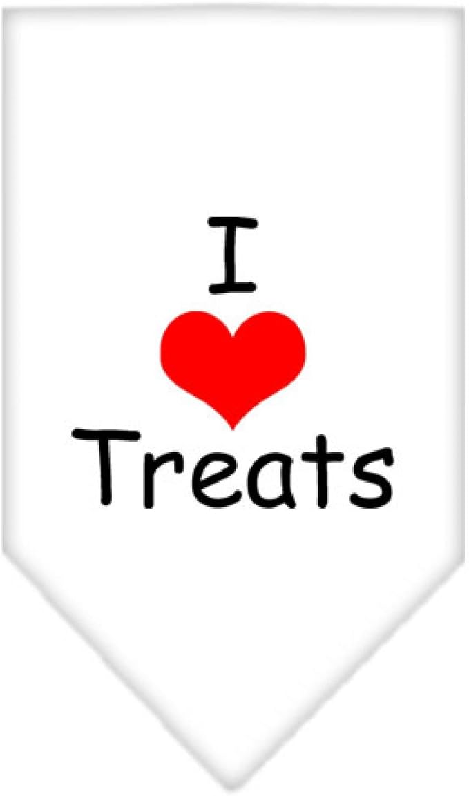 Pet and Dog Bandana Screen Printed, "I Love Treats" White Small