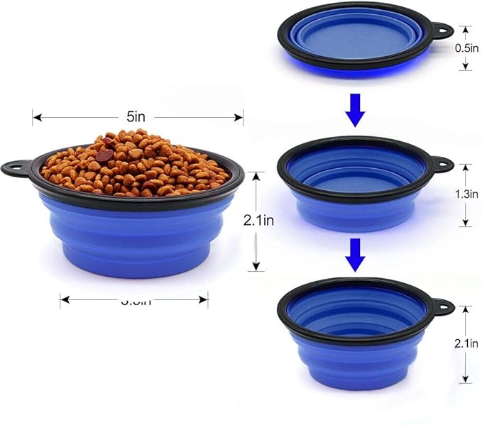 Dog Bowl Pet Collapsible Bowls, 2 Pack Collapsible Dog Water Bowls for Cats Dogs, Portable Pet Feeding Watering Dish for Walking Parking Traveling with 2 Carabiners (Small, Blue+Red)