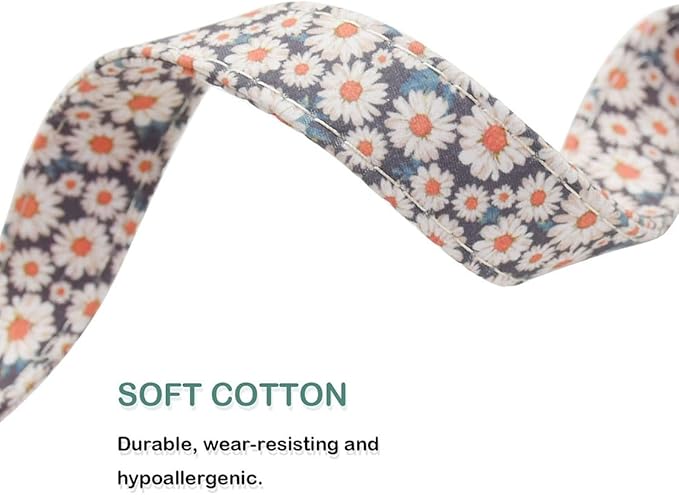 Cotton Dog Collar Metal Buckle Daisy Summer (01-Daisy, S(10-14in))