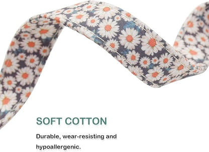 Cotton Dog Collar Metal Buckle Daisy Summer (01-Daisy, L(15-23in))