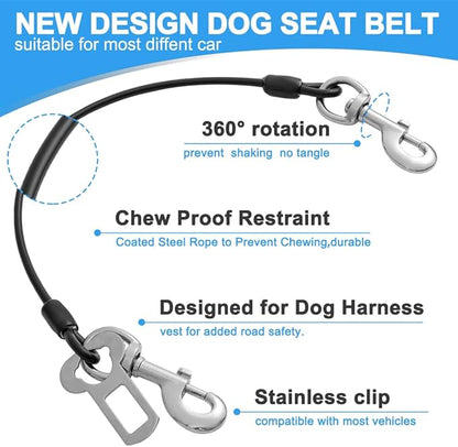 Dog Seat Belt Harness for Car,2pcs Dog Seatbelt of Coated Wire Leash Safety Restraint,No Chew Tether Cable Vehicle Dog Accessories,Double Clips & Latch (Black, 32 inch/80 CM)