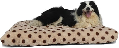 42 Inch Dog Bed Plush and Washable Dog Crate Pad 42x28 for Large Dogs, Comfortable Dog Bed for Kennel Large, Anti-Slip, Beige with Coffee Dots, Suitable for Dogs up to 80 lbs